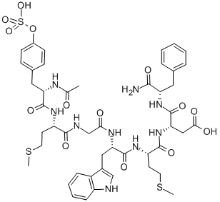 AC-TYR(SO3H)-MET-GLY-TRP-MET-ASP-PHE-NH2 Structure