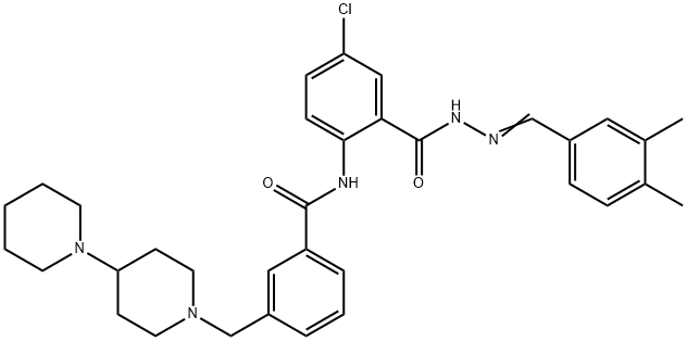 (E)-3-([1,4'-双哌啶]-1'-基甲基)-N-(4-氯-2-(2-(3,4-二甲基亚苄基)肼-1-羰基)苯基)苯甲酰胺 结构式