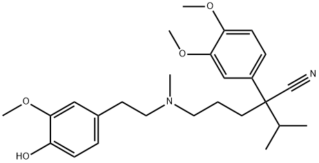 α-[3-[(4-ヒドロキシ-3-メトキシフェネチル)(メチル)アミノ]プロピル]-3,4-ジメトキシ-α-イソプロピルベンゼンアセトニトリル 化学構造式