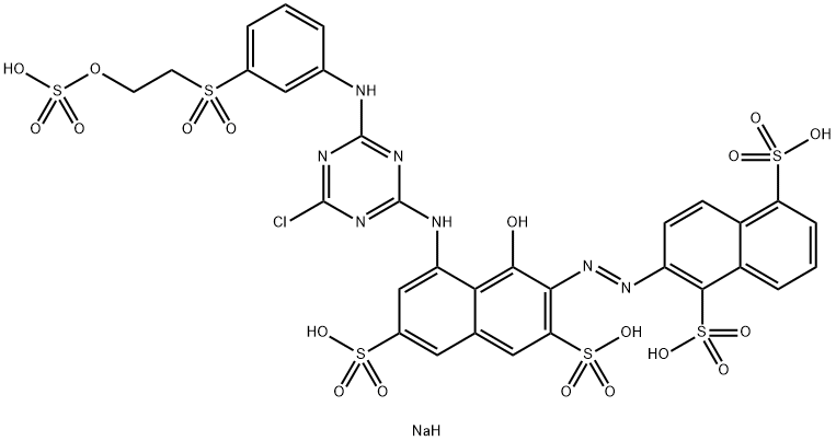 pentasodium 2-[[8-[[4-chloro-6-[[3-[[2-(sulphonatooxy)ethyl]sulphonyl]phenyl]amino]-1,3,5-triazin-2-yl]amino]-1-hydroxy-3,6-disulphonato-2-naphthyl]azo]naphthalene-1,5-disulphonate Structure