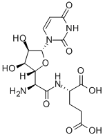 N-[2-[(2R)-5α-(3,4-ジヒドロ-2,4-ジオキソピリミジン-1(2H)-イル)テトラヒドロ-3β,4β-ジヒドロキシフラン-2α-イル]-L-グリシル]-L-グルタミン酸 化学構造式
