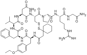N-[1-メルカプト(1)シクロヘキシルアセチル]-O-エチル-L-Tyr-L-Phe-L-Val-L-Asn-L-Cys(1)-L-Pro-L-Arg-Gly-NH2 化学構造式