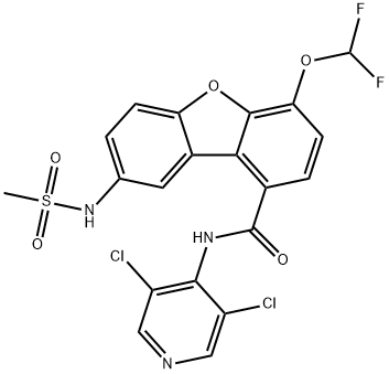 N-(3,5-二氯吡啶-4-基)-4-二氟甲氧基-8-[(甲磺酰基)氨基]二苯并[B,D]呋喃-1-甲酰胺 结构式
