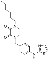 1-Hexyl-4-((4-(2-thiazolylamino)phenyl)methyl)-2,3-piperazinedione Struktur