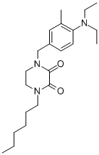 1-[4-(ジエチルアミノ)-3-メチルベンジル]-4-ヘキシル-2,3-ピペラジンジオン 化学構造式