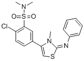 2-クロロ-5-[2,3-ジヒドロ-3-メチル-2-(フェニルイミノ)チアゾール-4-イル]-N,N-ジメチルベンゼンスルホンアミド 化学構造式