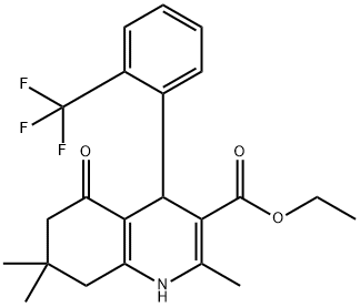 2,7,7-トリメチル-4-[2-(トリフルオロメチル)フェニル]-5-オキソ-1,4,5,6,7,8-ヘキサヒドロキノリン-3-カルボン酸エチル 化学構造式