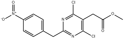 2-对硝基苯甲基-4,6-二氯-5-嘧啶乙酸甲酯, 780763-92-0, 结构式