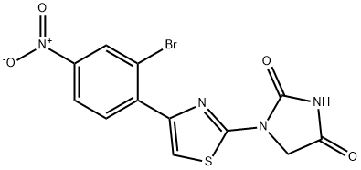 1-[4-(2-ブロモ-4-ニトロフェニル)-2-チアゾリル]ヒダントイン 化学構造式