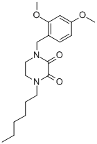 1-(2,4-Dimethoxybenzyl)-4-N-hexyl-2,3-dioxopiperazine Structure