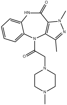 4,9-ジヒドロ-1,3-ジメチル-4-[(4-メチル-1-ピペラジニル)アセチル]ピラゾロ[4,3-b][1,5]ベンゾジアゼピン-10(1H)-オン 化学構造式