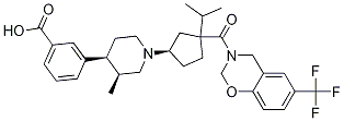Benzoic acid, 3-[(3R,4S)-3-Methyl-1-[(1R,3S)-3-(1-Methylethyl)-3-[[6-(trifluoroMethyl)-2H-1,3-benzoxazin-3(4H)-yl]carbonyl]cyclopentyl]-4-piperidinyl]- Struktur