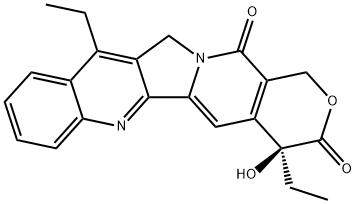 4α-エチル-4β-ヒドロキシ-11-エチル-3,4,12,14-テトラヒドロ-1H-ピラノ[3',4':6,7]インドリジノ[1,2-b]キノリン-3,14-ジオン 化学構造式
