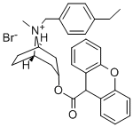 1-alpha-H,5-alpha-H-Tropanium, 8-(p-ethylbenzyl)-3-hydroxy-, bromide,  xanthene-9-carboxylate(ester) Structure