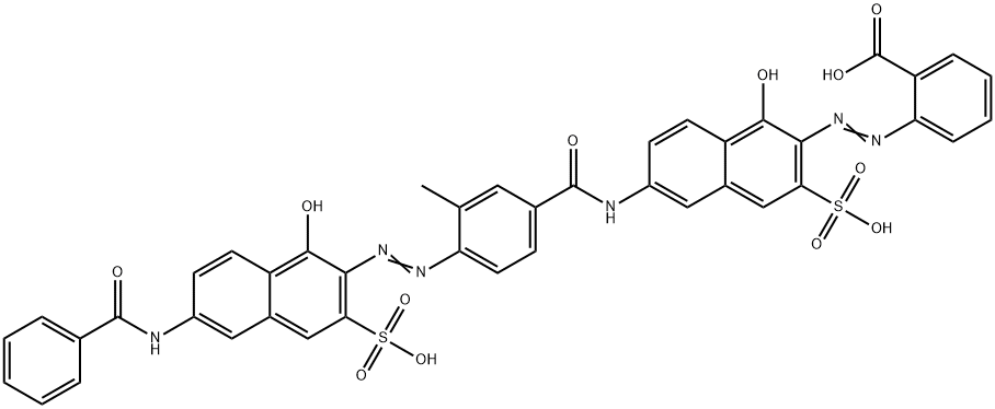 2-[[6-[[4-[[6-(ベンゾイルアミノ)-1-ヒドロキシ-3-スルホ-2-ナフタレニル]アゾ]-3-メチルベンゾイル]アミノ]-1-ヒドロキシ-3-スルホ-2-ナフタレニル]アゾ]安息香酸 化学構造式