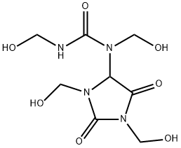 N-[1,3-ビス(ヒドロキシメチル)-2,5-ジオキソイミダゾリジン-4-イル]-N,N'-ビス(ヒドロキシメチル)尿素 化学構造式