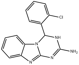 4-(2-クロロフェニル)-1,4-ジヒドロ[1,3,5]トリアジノ[1,2-A]ベンズイミダゾール-2-アミン 化学構造式