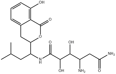 4-Amino-2,3-dihydroxy-N-[1-(3,4-dihydro-8-hydroxy-1-oxo-1H-2-benzopyran-3-yl)-3-methylbutyl]hexanediamide Structure