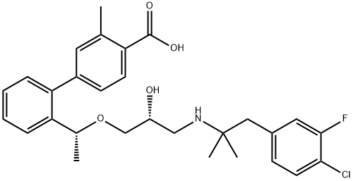 [1,1'-Biphenyl]-4-carboxylic acid, 2'-[(1R)-1-[(2R)-3-[[2-(4-chloro-3-fluorophenyl)-1,1-diMethylethyl]aMino]-2-hydroxypropoxy]ethyl]-3-Methyl- Structure