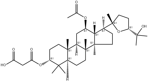 Dammarane-3,12,25-triol, 20,24-epoxy-, 12-acetate 3-(hydrogenpropanedi oate), (3alpha,12beta,24R)- Struktur