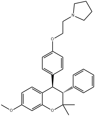 2,2-ジメチル-7-メトキシ-3β-フェニル-4α-[4-[2-(1-ピロリジニル)エトキシ]フェニル]-3,4-ジヒドロ-2H-1-ベンゾピラン 化学構造式
