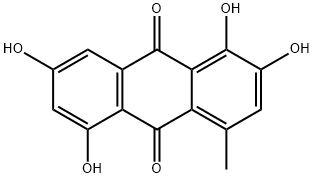 1,2,5,7-テトラヒドロキシ-4-メチル-9,10-アントラセンジオン 化学構造式