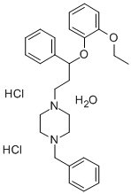 Piperazine, 1-(3-(2-ethoxyphenoxy)-3-phenylpropyl)-4-(phenylmethyl)-,  hydrochloride, hydrate (1:2:1) Structure