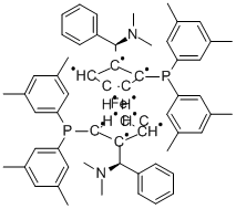 (ΑR,ΑR)‐2,2′‐ビス(Α‐N,N‐ジメチルアミノフェニルメチル)‐(S,S)‐1,1′‐ビス(ジ‐3,5‐キシリルホスフィノ)フェロセン 化学構造式