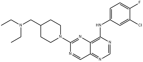 N-(3-氯-4-氟苯基)-6-[4-[(二乙基氨基)甲基]-1-哌啶基]嘧啶并[5,4-D]嘧啶-4-胺, 793726-84-8, 结构式