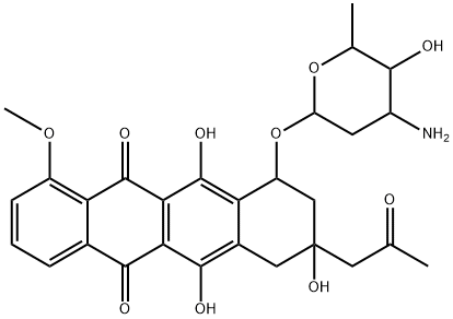 5,12-Naphthacenedione, 10-((3-amino-2,3,6-trideoxy-alpha-L-lyxo-hexopy ranosyl)oxy)-7,8,9,10-tetrahydro-6,8,11-trihydroxy-1-methoxy-8-(2-oxop ropyl)-, (8S-cis)- Struktur