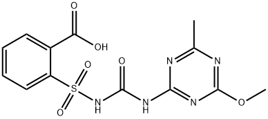 2-[[[[(4-メトキシ-6-メチル-1,3,5-トリアジン-2-イル)アミノ]カルボニル]アミノ]スルホニル]安息香酸 化学構造式