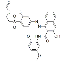 2-[[[4-[2-[N-(2,5-dimethoxyphenyl)carbamoyl]-3-hydroxynaphthyl]azo]-2-methoxyphenyl]sulphonyl]ethyl acetate Struktur