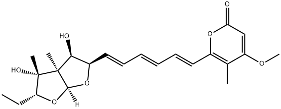 6-[(1E,3E,5E)-6-[(1R,2R,3R,5R,7R,8R)-7-ethyl-2,8-dihydroxy-1,8-dimethy l-4,6-dioxabicyclo[3.3.0]oct-3-yl]hexa-1,3,5-trienyl]-4-methoxy-5-meth yl-pyran-2-one Struktur
