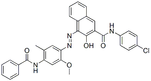 4-[[4-(ベンゾイルアミノ)-2-メトキシ-5-メチルフェニル]アゾ]-N-(4-クロロフェニル)-3-ヒドロキシ-2-ナフタレンカルボアミド 化学構造式