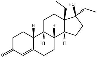 (17S)-13-エチル-17-ヒドロキシ-18,19-ジノルプレグナ-4-エン-3-オン 化学構造式