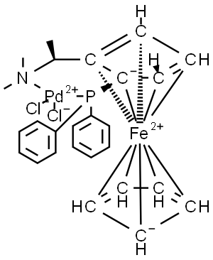 DICHLORO[(S)-N,N-DIMETHYL-1-[(R)-2-(DIPHENYLPHOSPINO)FERROCENYL]ETHYL-AMINE]PALLADIUM(II) Structure