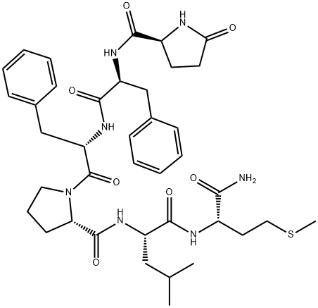 5-オキソ-L-Pro-L-Phe-L-Phe-L-Pro-L-Leu-L-Met-NH2 化学構造式