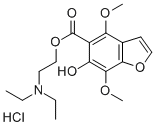5-Benzofurancarboxylic acid, 4,7-dimethoxy-6-hydroxy-, 2-(diethylamino )ethyl ester, hydrochloride Struktur