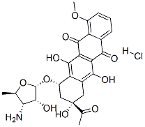8-Acetyl-10-((3-amino-3,5-dideoxy-alpha-D-ribofuranosyl)oxy)-7,8,9,10- tetrahydro-6,8,11-trihydroxy-1-methoxy-5,12-naphthacenedione hydrochlo ride, (8S-cis)- Structure