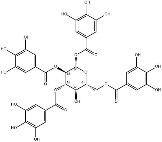 β-D-グルコピラノース1,2,3,6-テトラキス(3,4,5-トリヒドロキシベンゾアート) 化学構造式