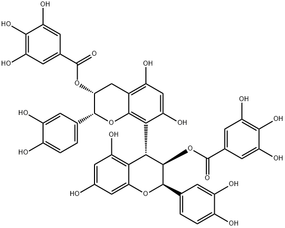[(2R,3R,4R)-2-(3,4-dihydroxyphenyl)-4-[(2R,3R)-2-(3,4-dihydroxyphenyl)-5,7-dihydroxy-3-(3,4,5-trihydroxybenzoyl)oxy-chroman-8-yl]-5,7-dihydroxy-chroman-3-yl] 3,4,5-trihydroxybenzoate Struktur