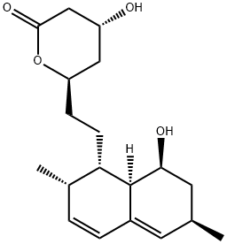 6(R)-[2-(8(S)-ヒドロキシ]-2(S),6(R)-ジメチル-1,2,6,7,8,8A (R)-ヘキサヒドロ-1(S)-ナフチル]エチル-4(R)-ヒドロキシ-3,4,5,6-テトラヒドロ-2H-ピラン-2-オン 化学構造式
