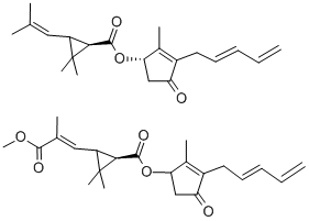 (1R,3R)-2,2-ジメチル-3-(2-メチル-1-プロペニル)シクロプロパンカルボン酸(S)-2-メチル-4-オキソ-3-(2,4-ペンタジエニル)-2-シクロペンテン-1-イル 化学構造式