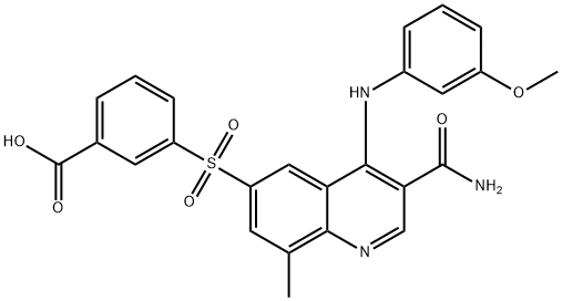 3-(3-carbaMoyl-4-(3-MethoxyphenylaMino)-8-Methylquinolin-6-ylsulfonyl)benzoic acid Struktur