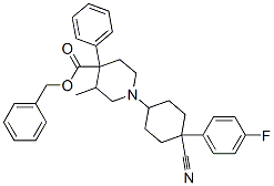 benzyl 1-[4-cyano-4-(4-fluorophenyl)cyclohexyl]-3-methyl-4-phenylpiperidine-4-carboxylate 结构式