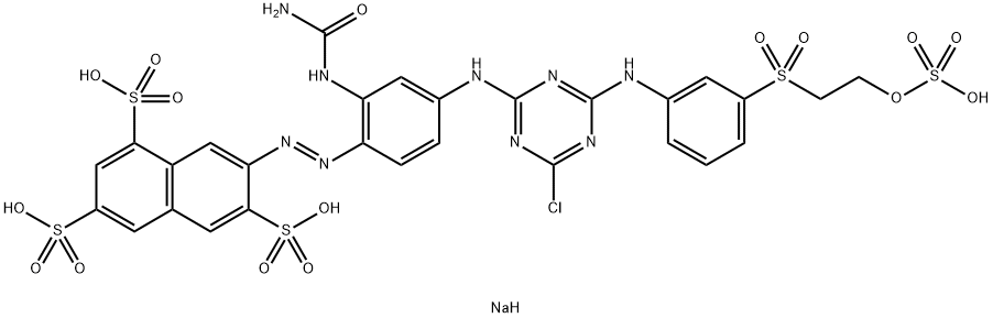 tetrasodium 7-[[2-[(aminocarbonyl)amino]-4-[[4-chloro-6-[[3-[[2-(sulphonatooxy)ethyl]sulphonyl]phenyl]amino]-1,3,5-triazin-2-yl]amino]phenyl]azo]naphthalene-1,3,6-trisulphonate Structure