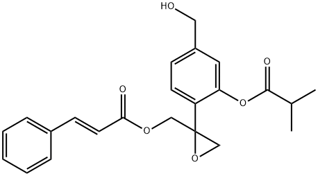 (E)-3-Phenylpropenoic acid [2-[4-(hydroxymethyl)-2-(2-methyl-1-oxopropoxy)phenyl]oxiranyl]methyl ester 结构式