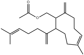1-メチル-7-(5-メチル-1-メチレン-4-ヘキセニル)-5-メチレン-1-シクロノネン-6-メタノールアセタート 化学構造式