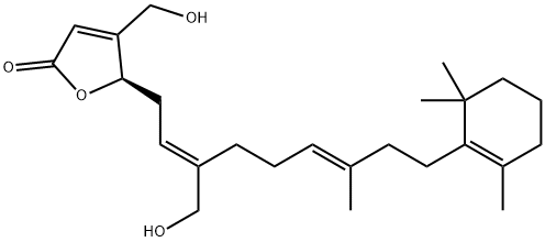 (-)-4-(Hydroxymethyl)-5-[(2E,6E)-3-(hydroxymethyl)-7-methyl-9-(2,6,6-trimethyl-1-cyclohexene-1-yl)-2,6-nonadienyl]-2(5H)-furanone Struktur