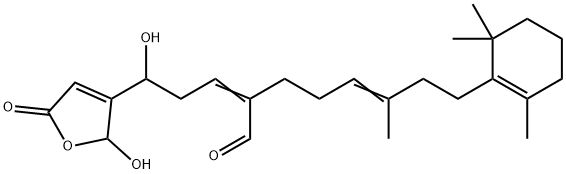 2-[3-[(2,5-ジヒドロ-2-ヒドロキシ-5-オキソフラン)-3-イル]-3-ヒドロキシプロピリデン]-6-メチル-8-(2,6,6-トリメチル-1-シクロヘキセン-1-イル)-5-オクテナール 化学構造式